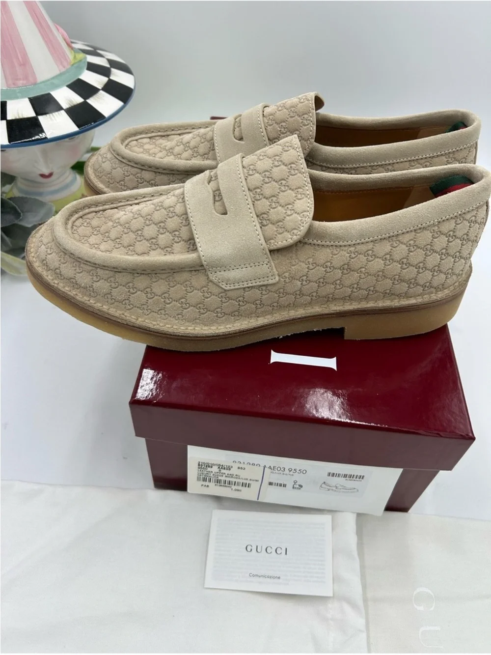 Men’s Gucci suede GG monogram web loafer size 9, fit 9.5 US made in Italy